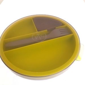 Pampered Chef Salad Cutting Bowl 100086 with Spoon & Fork 1463 Gray Green